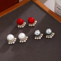 White Pearl Look Round Floral Fringe Stud Earrings view 1