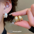 Brushed Metal Chunky Hoop Earrings in Two Tones with Decorative Details view 2
