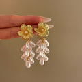 Gold Tone Flower and Pearl Cluster Drop Stud Earrings view 3