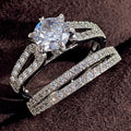 Silver Tone Round Crystal Four Piece Ring Set Jewelry view 1