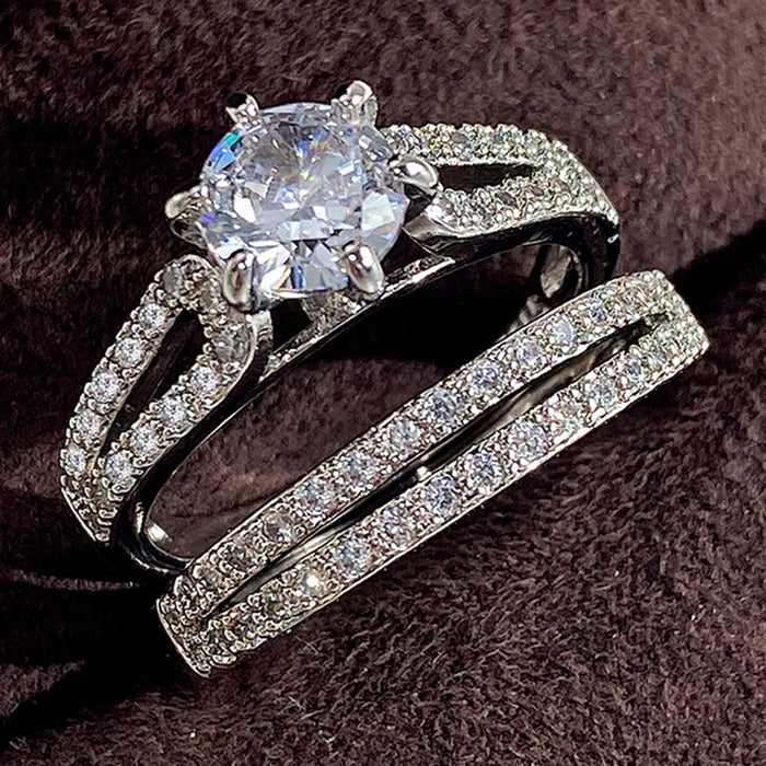 Silver Tone Round Crystal Four Piece Ring Set Jewelry