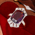 Gold Tone Purple Rectangle Statement Ring With Clear Halo view 3