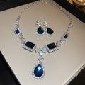 Silver Tone Dark Blue Geometric Necklace And Drop Earring Set view 6