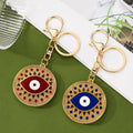 Evil Eye Enamel Keychain Gold Metal Rhinestone Disc Charm view 1