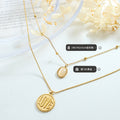 Gold Dual Layer LOVE Coin Cat Eye Pendant Necklace view 2