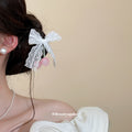 White Lace Bow Pink Cherry Bead Duckbill Hair Clip view 3