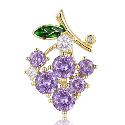 Purple Crystal Grape Cluster Brooch isolated front view