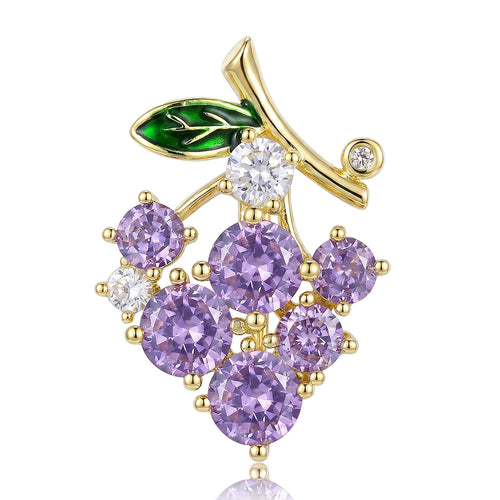 Purple Crystal Grape Cluster Brooch isolated front view
