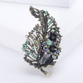 Filigree Rhinestone Leaf Brooch Teardrop Crystal Pin view 2
