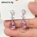 Pink Pear-Shaped Three-Stone Long Drop Earrings In Silver Tone view 5