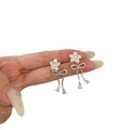 Pink Flower Bow Tassel Stud Earrings With Decorative Metal Details view 5