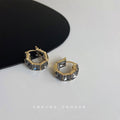 Gold Tone Smoky Rectangle Stone Chunky Huggie Hoop Earrings view 3