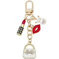 Four Color Handbag Lipstick and Lips Chain Keychains view 5
