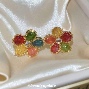 Multicolor Crystal Flower Stud Earrings Fashion Jewelry Accessory