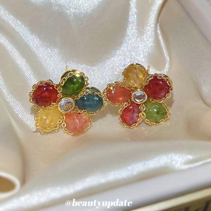 Multicolor Crystal Flower Stud Earrings Fashion Jewelry Accessory