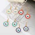 Gold Tone Round Enamel Evil Eye Hook Earrings in Three Colors view 1