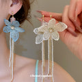Knitted Flower Chain Drop Stud Earrings in Two Colors view 1