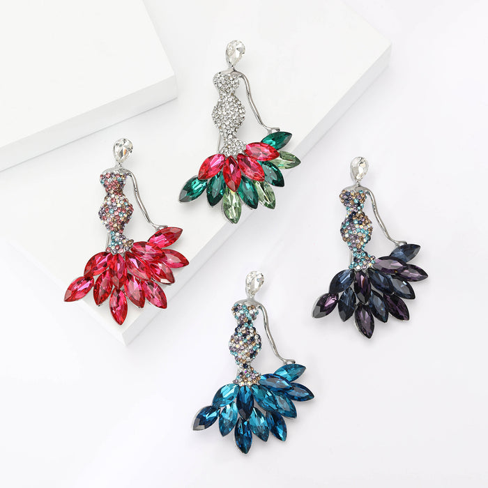 Crystal Skirt Mermaid Brooch in Four Jewel Colorways