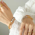 Grey Freshwater Pearl Gold Brass Weave Mixed Chain Bracelet view 3