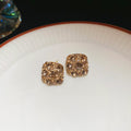 Gold Tone Rounded Square Crystal Cluster Stud Earrings view 6