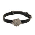 Black Belt Bracelet With Large Silver Tone Crystal Rose Center view 5