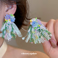 Crystal Flower Tassel Earrings In Pink Blue And Green view 3
