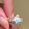 Blue Enamel Starfish Pearl Open Rings Silver Ocean Two Styles view 6