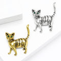 Striped Cat Brooch With Green Eyes in Gold or Silver Tone view 3