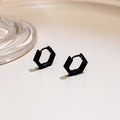 Black Matte Hexagon Huggie Hoop Earrings Geometric Metal view 3