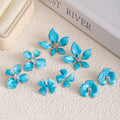 Four Blue Petal Shape Clear Center Flower Stud Earrings view 2