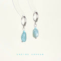 Silver Huggie Hoop Earrings Aqua Tumbled Stone Drops view 4