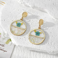 Gold Geometric Half-Circle Resin Dried Flower Drop Earrings view 2