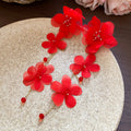 Fabric Flower Long Chain Drop Earrings in Five Colors view 10