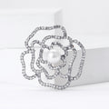 Open Crystal Camellia Brooch in Gold and Silver Tones view 4
