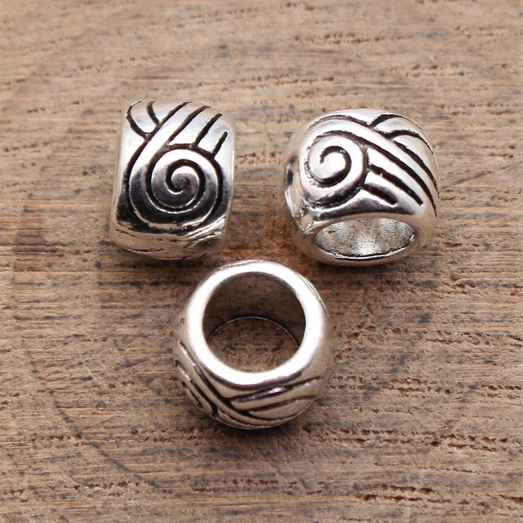 9.9x9.9x7.1mm 1.7g Antique Silver Tone Zinc Alloy Swirl Texture Large Hole Spacer Beads for Bracelet Making