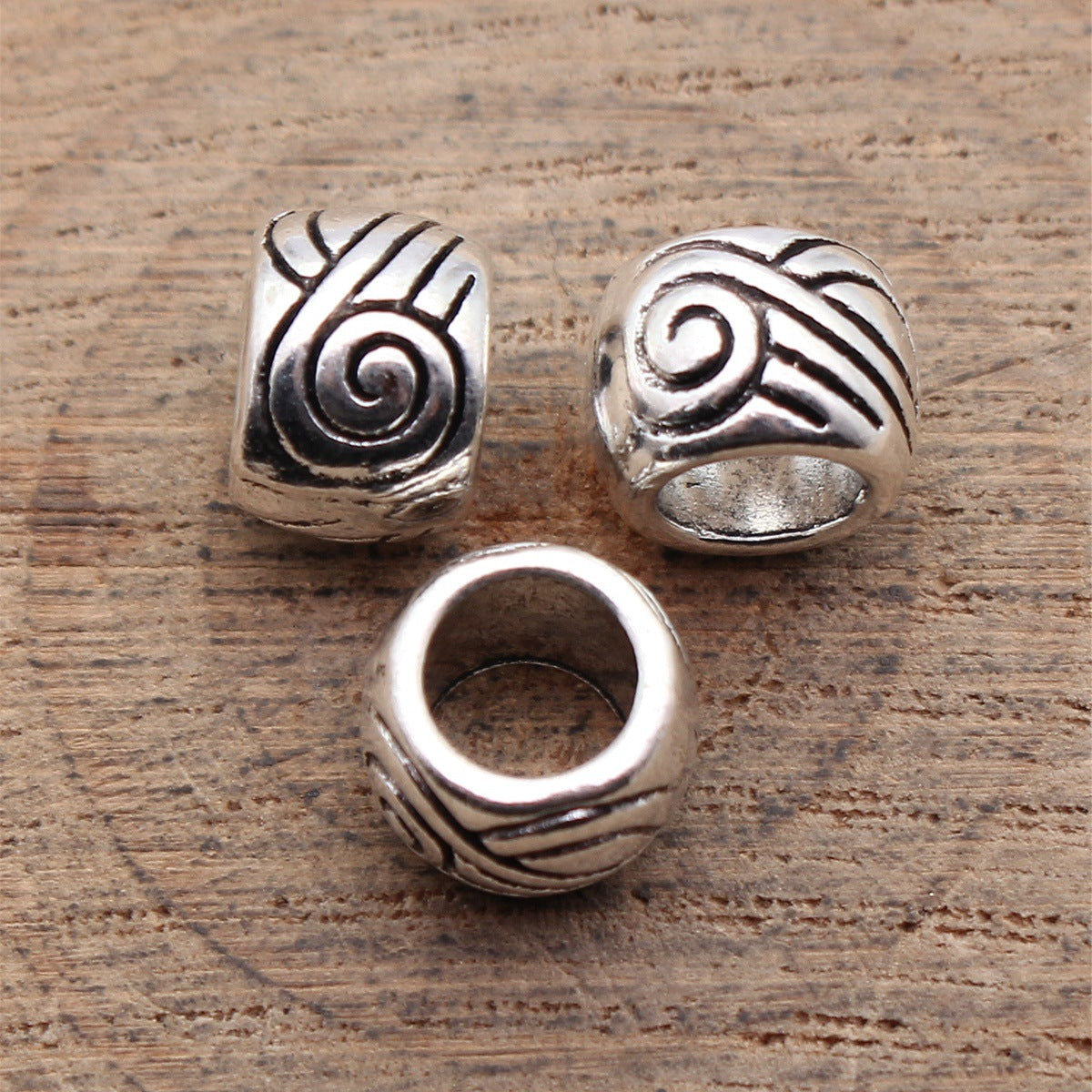 9.9x9.9x7.1mm 1.7g Antique Silver Tone Zinc Alloy Swirl Texture Large Hole Spacer Beads for Bracelet Making