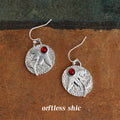 Silver Textured Disc Leaf Earrings Red Cabochon Pair view 1