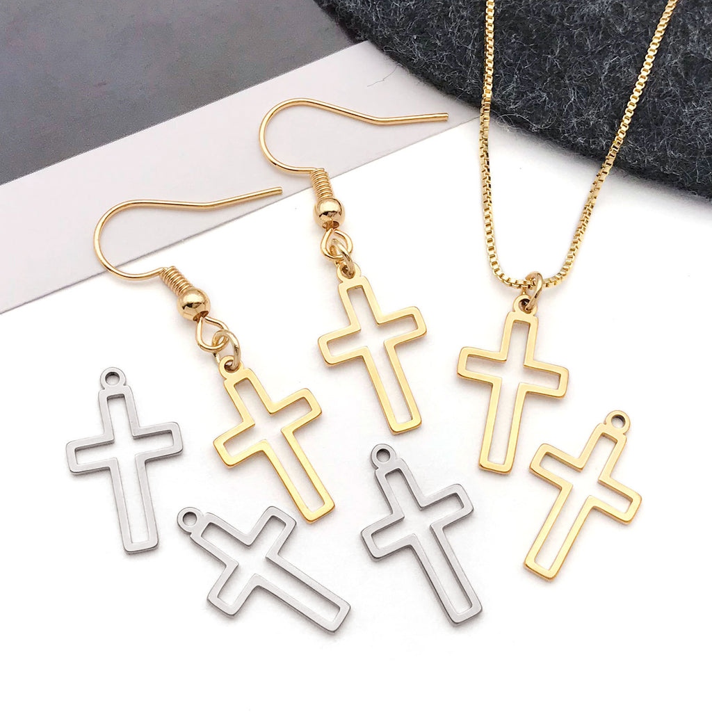 Stainless Steel Hollow Cross Charm Pendant for DIY Necklace Bracelet Keychain