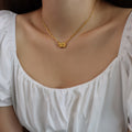 Gold Quilted Oval Pendant Double Chain Choker Necklace view 1