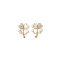 White Five-Petal Flower Stud Earrings with Polished Metal Details view 5