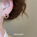 Red Ladybug and Petite Floral Cluster Crystal Stud Earrings view 3