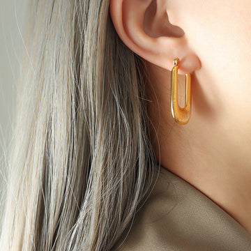 U-Shaped Ribbed Geometric Hoop Earrings Gold Or Steel