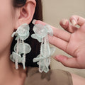 Mint Chiffon Look Flower Pearl Bead Statement Earrings view 6
