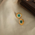 Round Gold Stud Earrings Black White Or Green Centers view 4