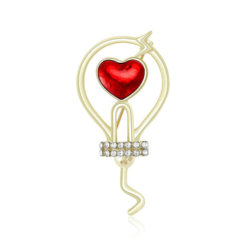 Red Heart Light Bulb Brooch with Clear Crystal Base