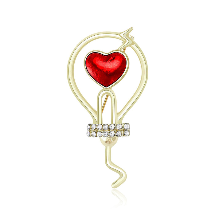 Red Heart Light Bulb Brooch with Clear Crystal Base