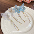 Knitted Flower Chain Drop Stud Earrings in Two Colors view 2
