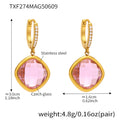 Gold Hoop Drop Earrings Cushion Czech Glass Pave Hoops view 11