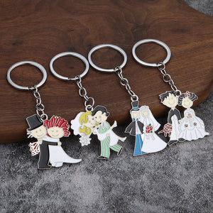 Cartoon Bride And Groom Keychains, Enamel Zinc Alloy, 24 Designs