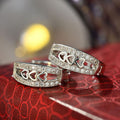 Silver Tone Heart Cutout Hoop Earrings with Clear Stones view 5
